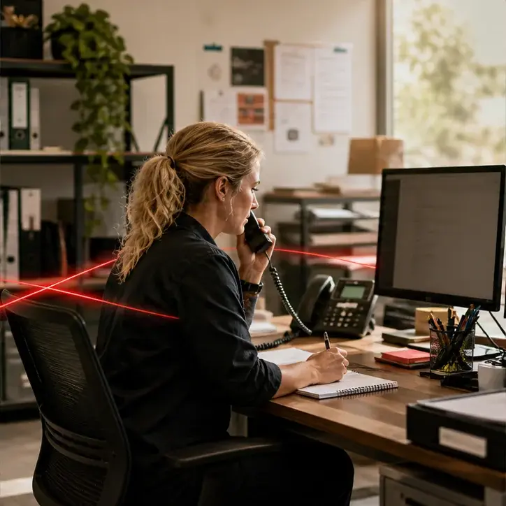 An office administrator coordinating customer calls and job information