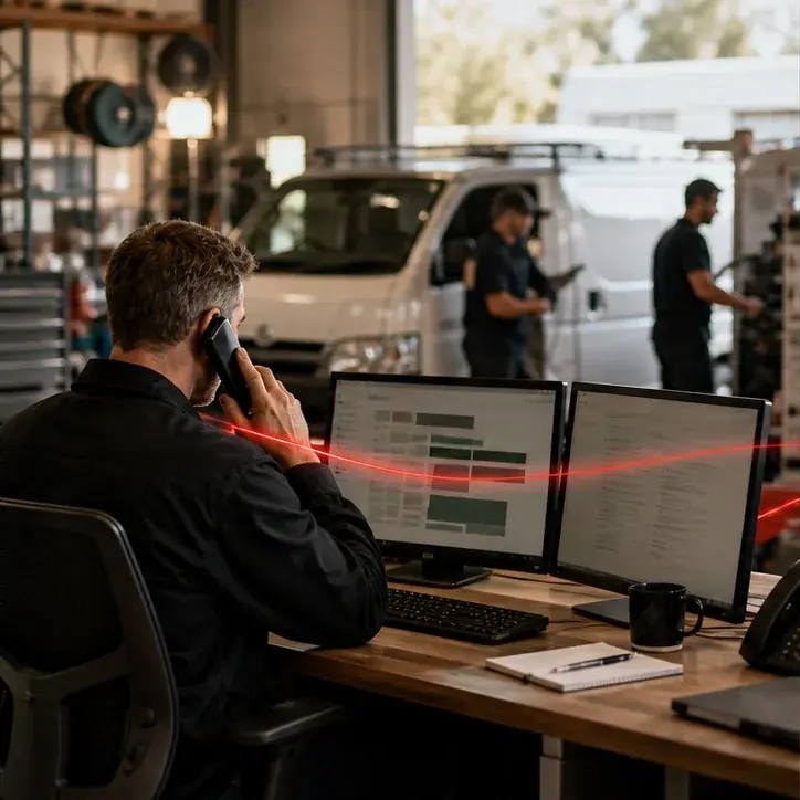 A trade operations manager coordinating workshop jobs from a live schedule